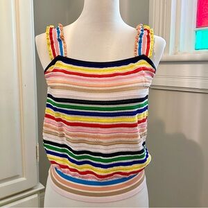 J Crew Rainbow Stripe Ruffle Sleeve Tank Top